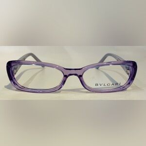 Vintage BVLGARI Lavender & Gray Eyeglasses with Retro Gold Accents on Arms